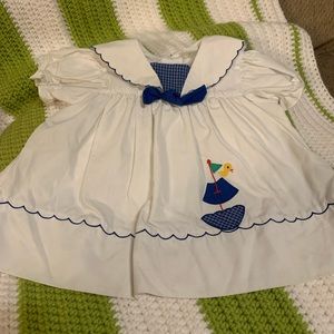 Vintage girls dress with boat & duck appliqué